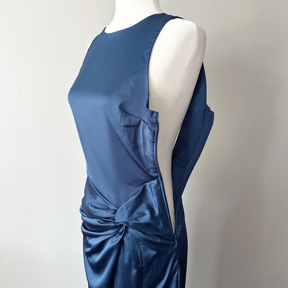 Abercrombie & Fitch Navy Satin Sleeveless Ruched Formal Dress Women's Size Small - Picture 7 of 14